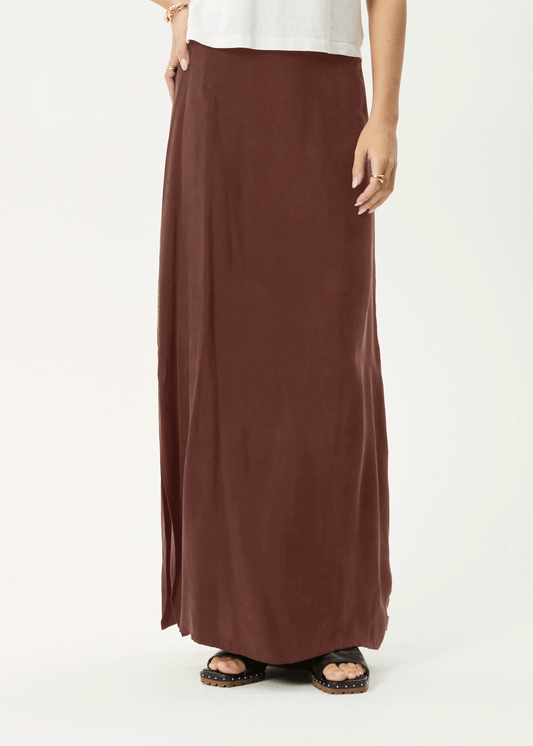 AFENDS Womens Grace - Cupro Maxi Skirt - Hazelnut