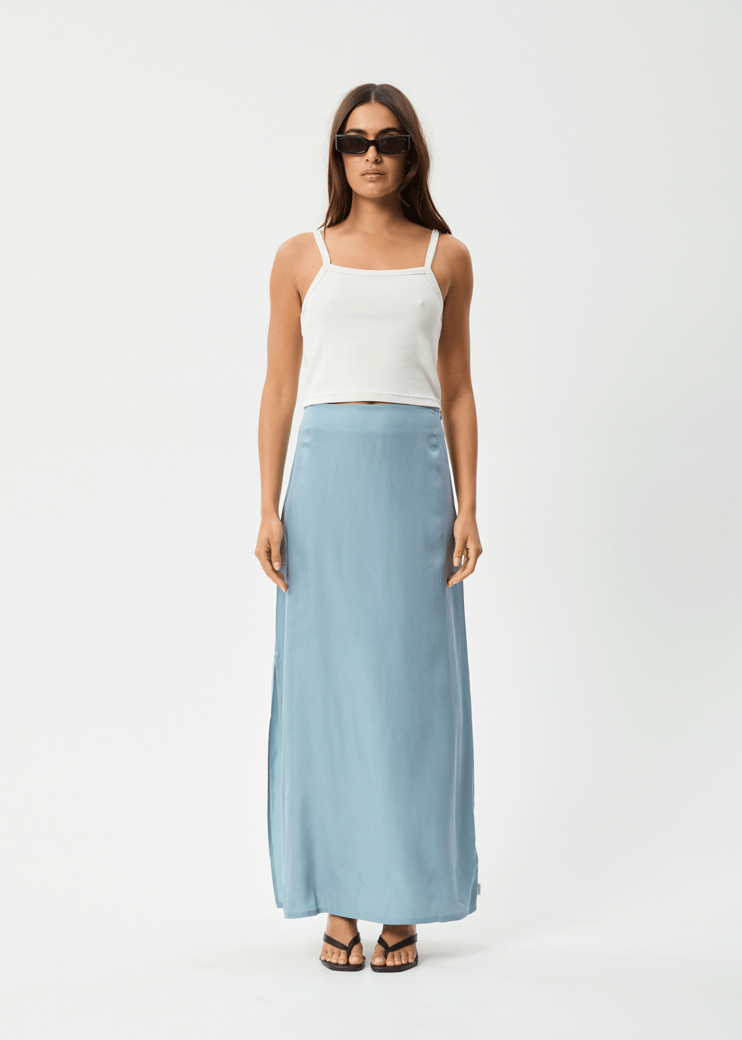 AFENDS Womens Grace - Cupro Maxi Skirt - Ether Blue