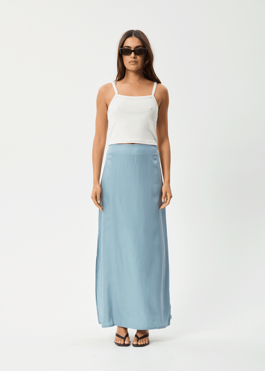 AFENDS Womens Grace - Cupro Maxi Skirt - Ether Blue