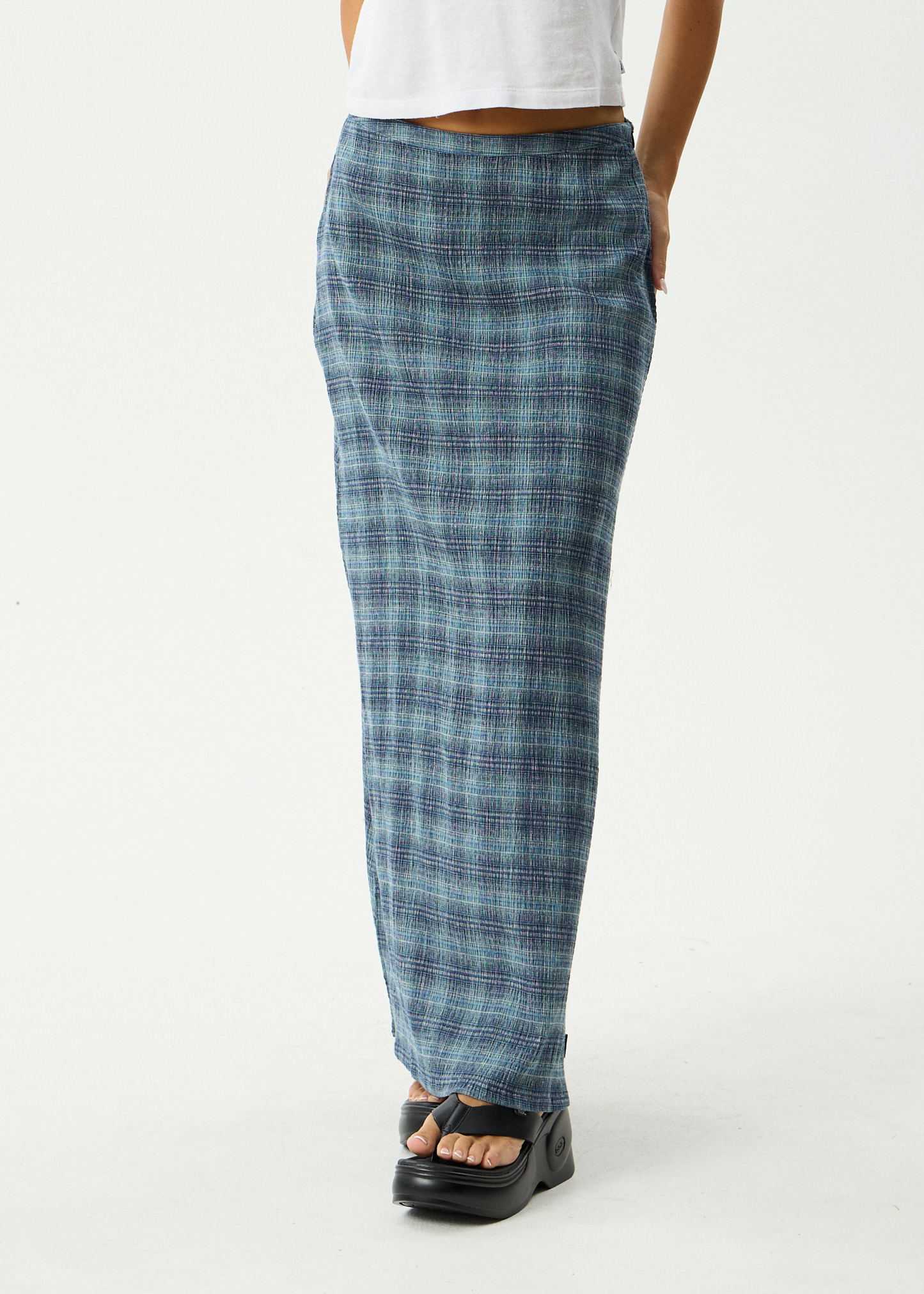 AFENDS Womens Position - Seersucker Maxi Skirt - Navy Check