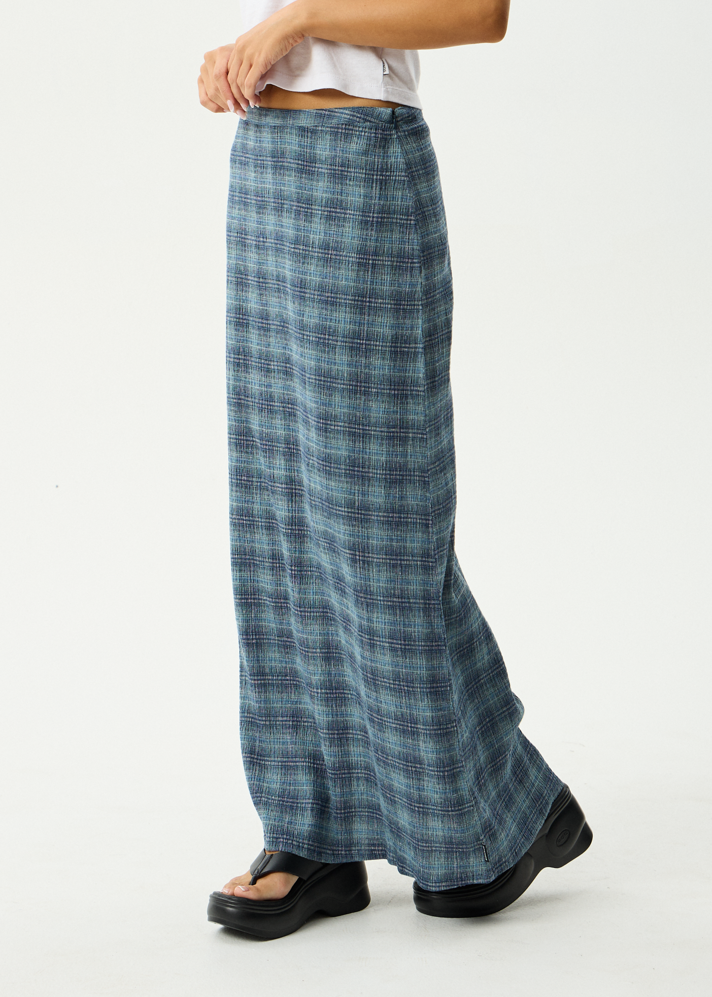 AFENDS Womens Position - Seersucker Maxi Skirt - Navy Check