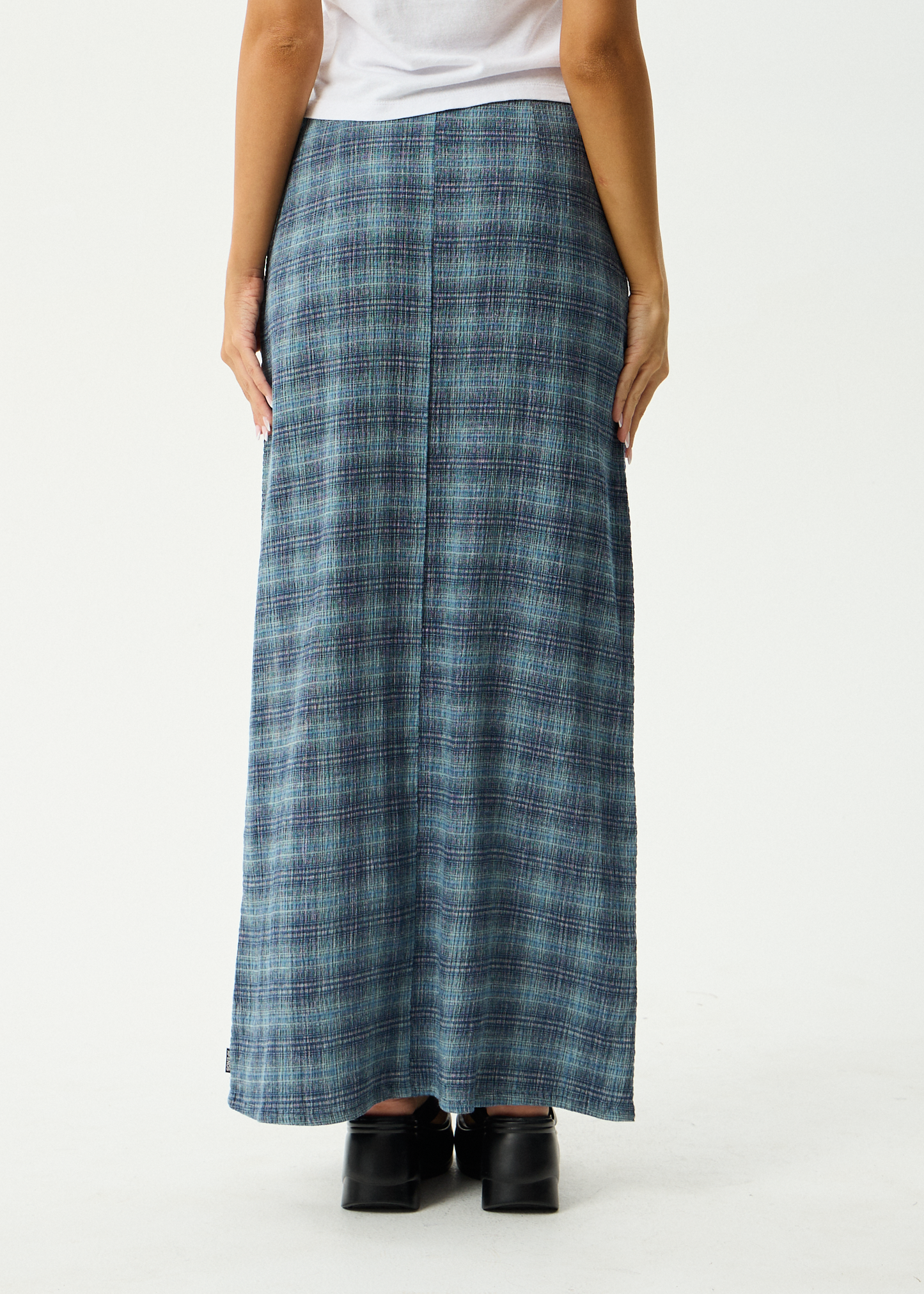 AFENDS Womens Position - Seersucker Maxi Skirt - Navy Check